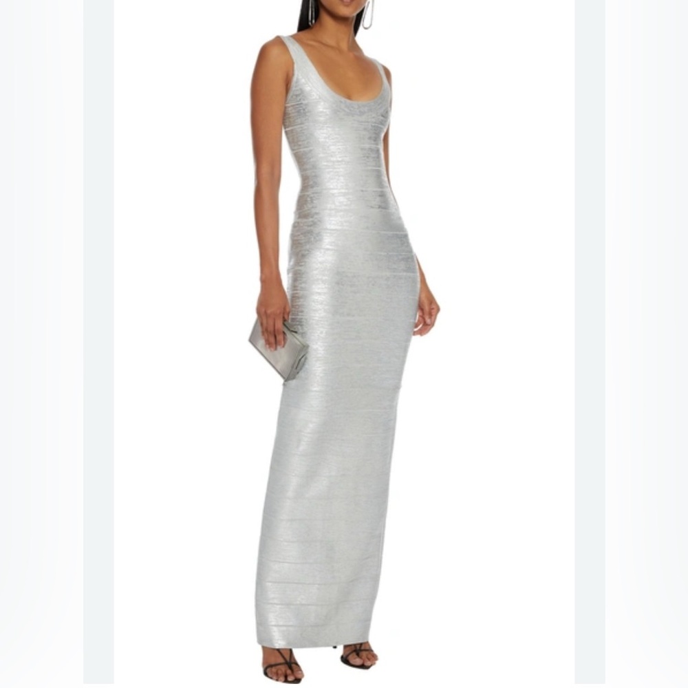 Hervé Léger Banded Shimmer Knit Gown